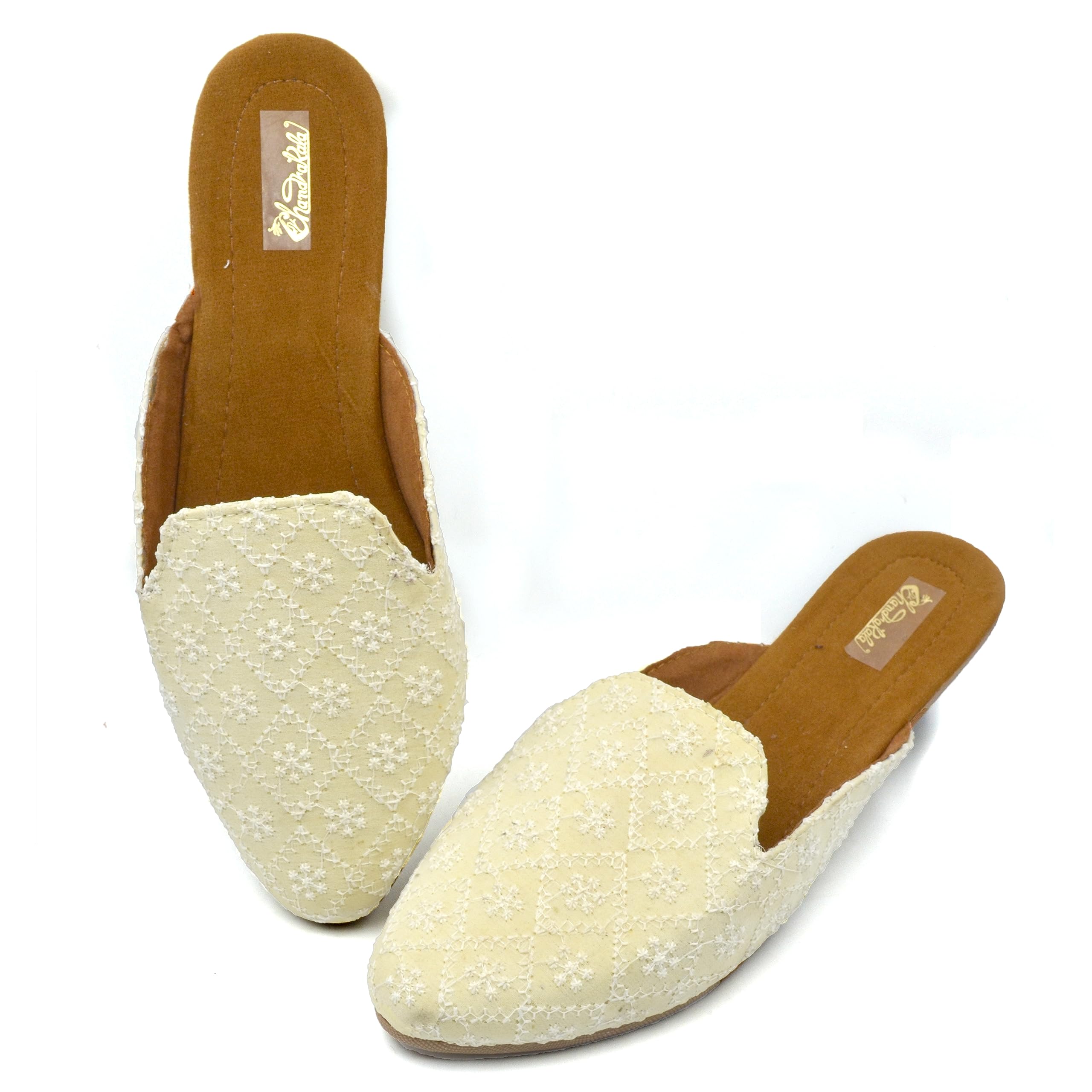 Chandrakala Chikankari Mojaris for Women Flats Punjabi Jutti (WF144-P) - Image 3