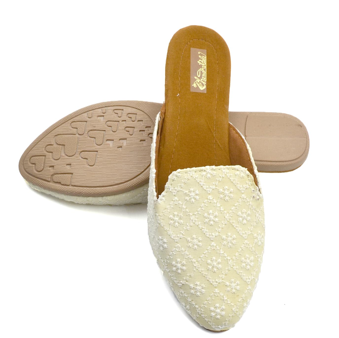 Chandrakala Chikankari Mojaris for Women Flats Punjabi Jutti (WF144-P) - Image 4